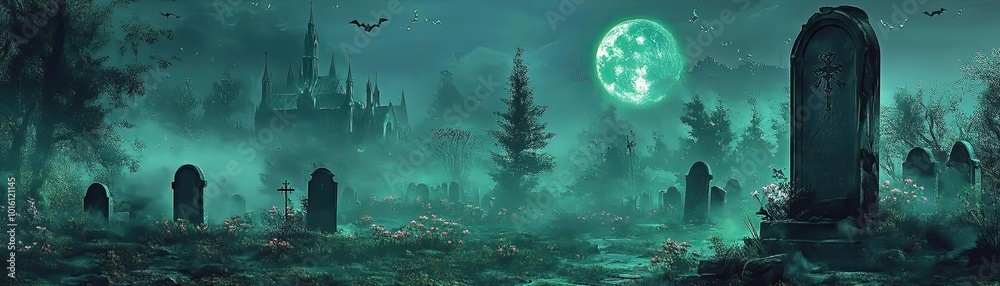 Eerie graveyard under a glowing moon, shrouded in mist. Tombstones stand silently as shadows dance around a haunted landscape. Eerie graveyard under a glowing moon, shrouded in mist. Tombstones stand silently as shadows dance around a haunted landscape.