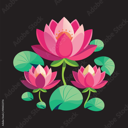 How To create lotus flowers Vector 3D Image.