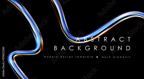 3d chrome spiral template. Silver metal curve element on black background. Y2k fluid wave, flow swirl, 3d path. Dynamic steel shapes. Vector trend 3d illustration