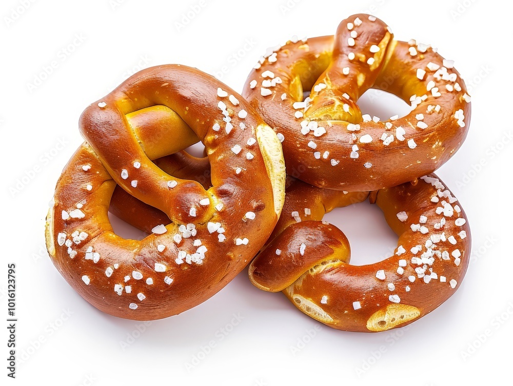 Three Soft Pretzels Isolated On White Background Three Soft Pretzels Isolated On White Background