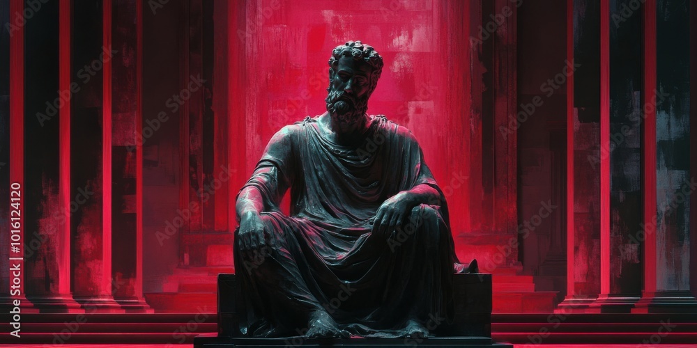 Fototapeta premium Dramatic Sculpture: An Exploration of Ancient Wisdom in Modern Lighting