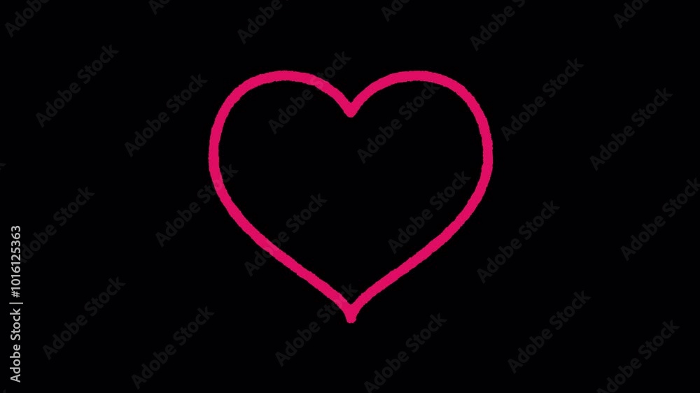 Animated outline pink heart background isolated transparent background in 4K alpha channel. Hand drawn scribble outline love with rough texture.