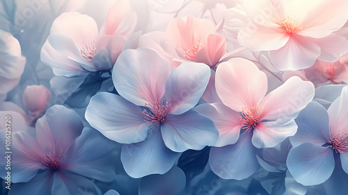 Delicate Blue and Pink Flowers Illustration