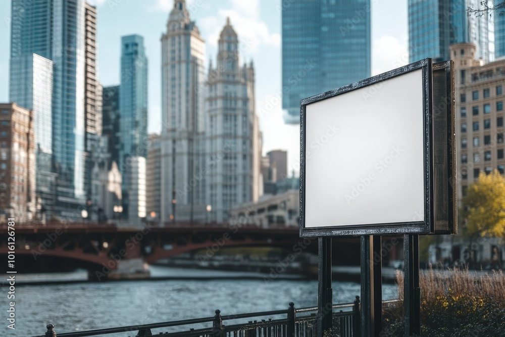 A serene daytime view combines a blank billboard by the river with the old-world charm of bridges, capturing the blend of history and modernity in urban life. A serene daytime view combines a blank billboard by the river with the old-world charm of bridges, capturing the blend of history and modernity in urban life.