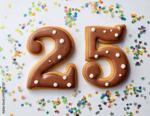 Decorated cookie, number 25, image for birthday or anniversary celebration photo