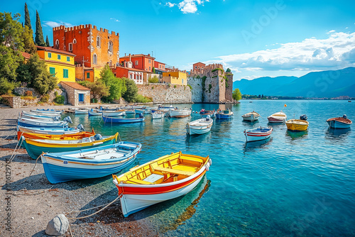 A group of small boats sitting on top of a body of water