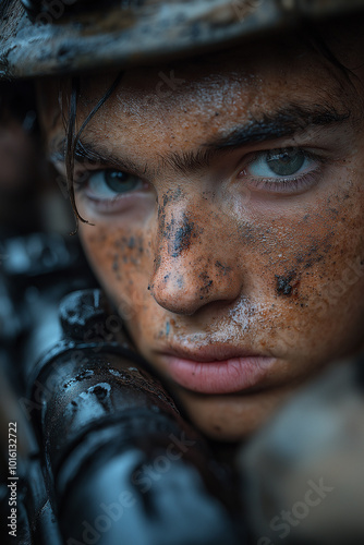 portrait of a man in a war battlefield