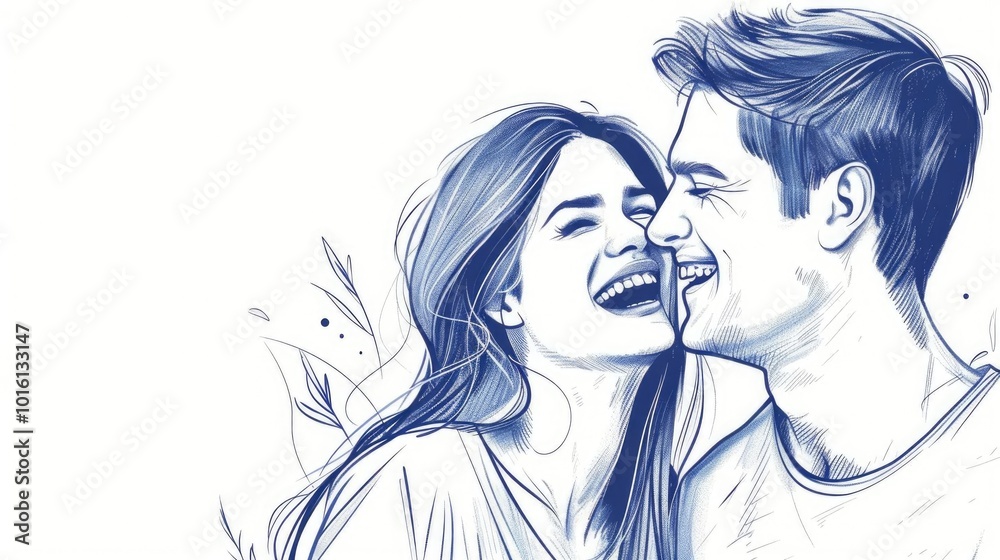 Oneline sketch of a couple laughing together, love, joy, simplicity