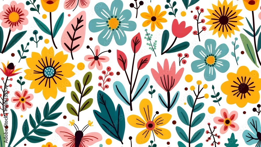 A Delightful Pattern of Flowers, Leaves, and Butterflies A Delightful Pattern of Flowers, Leaves, and Butterflies