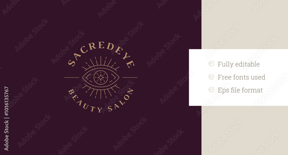 Sacred all seeing eye mythology circle line art logo design template vector illustration. Esoteric eyelashes vision minimalist linear logotype for skin care cosmetic beauty cosmetology salon