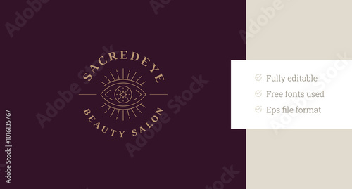 Sacred all seeing eye mythology circle line art logo design template vector illustration. Esoteric eyelashes vision minimalist linear logotype for skin care cosmetic beauty cosmetology salon
