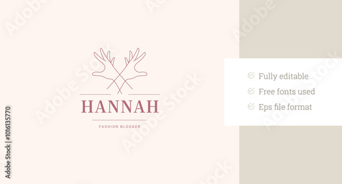 Elegant feminine crossed hands line art logo design template vector illustration. Gentle arms minimalist linear logotype for spa wellness plastic surgery beautician cosmetic fashion brand