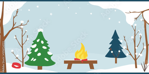 Merry christmas winter snowfall background with ice covered tree on bark blue backdrop. white snowfall texture. christmas, merry, vintage, banner, sale Vector 3d illustration.