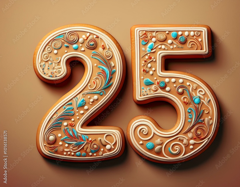 Naklejka premium Decorated cookie, number 25, illustration for birthday or anniversary celebration