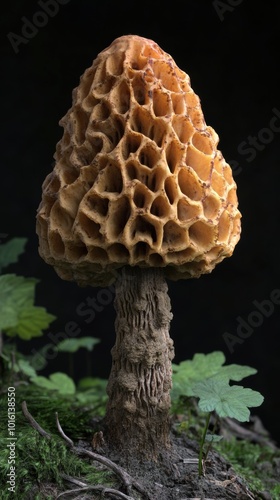 Textured morel mushroom showcasing intricate surface details, highlighting its unique shape and earthy tones, perfect for culinary exploration