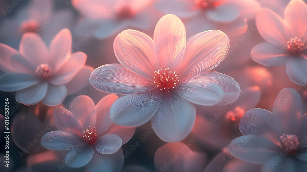 Delicate White Flowers with Soft Pink Hues Illustration