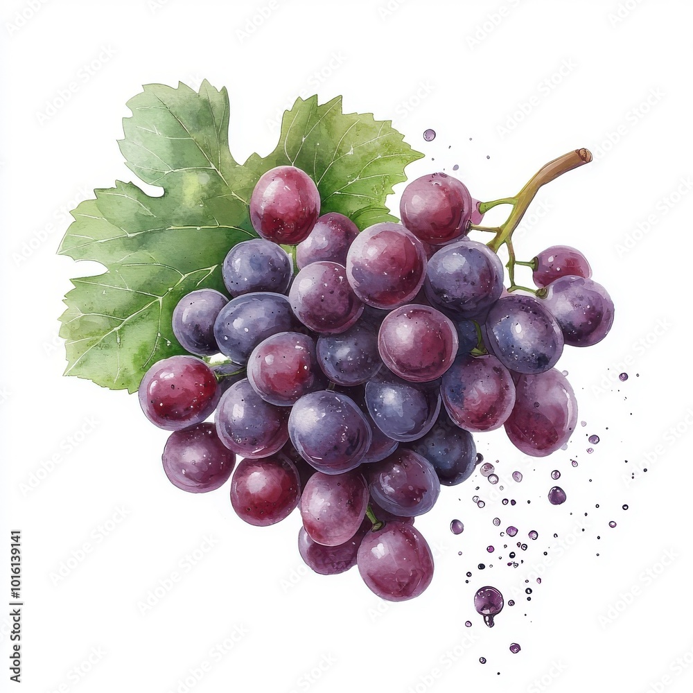 Fototapeta premium Watercolor splash of grapes, isolated on a white background.