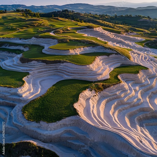 Wallpaper Mural Capture a high-angle view of green hills with white contour, shows beauty and color. Torontodigital.ca