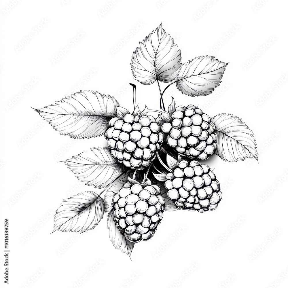 Continuous line art drawing of raspberries, isolated on a white background. Continuous line art drawing of raspberries, isolated on a white background.