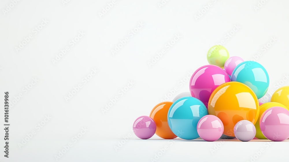 Colorful glossy spheres on white background.