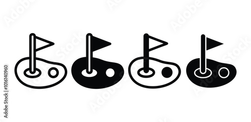 set of golf yard with flag icon symbol sign vector design black white color illustration isolated