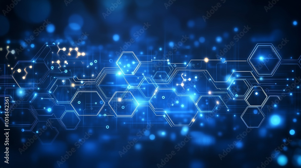 Obraz premium Blue futuristic hexagonal tech network with glowing connections
