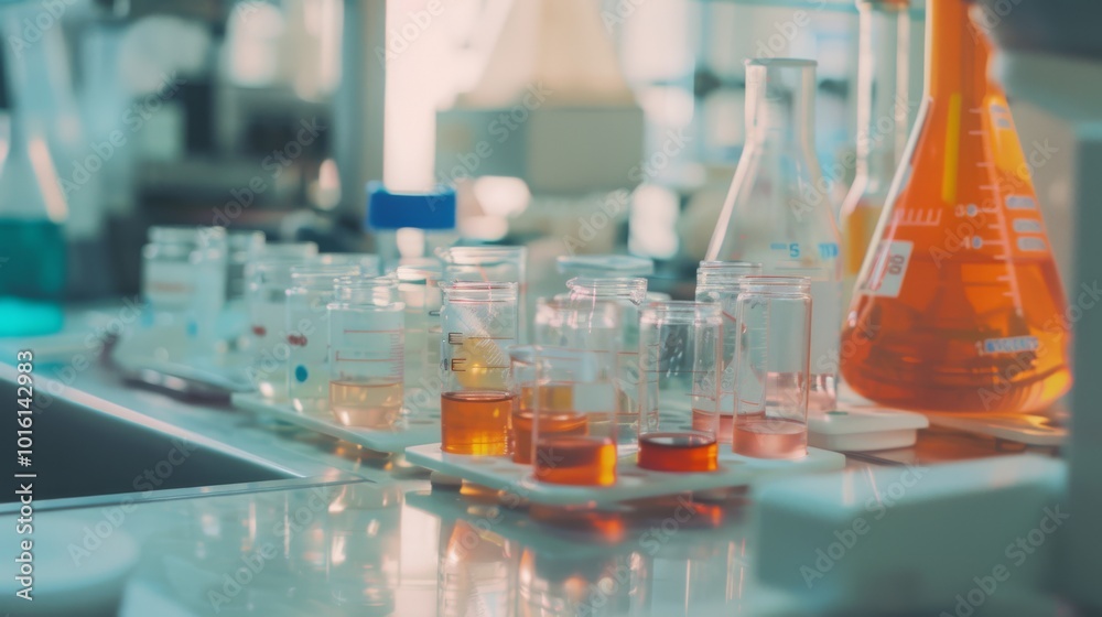 A close-up of colorful chemical samples in glass jars and beakers, each reflecting the sunlight, capturing the essence of scientific exploration. A close-up of colorful chemical samples in glass jars and beakers, each reflecting the sunlight, capturing the essence of scientific exploration.