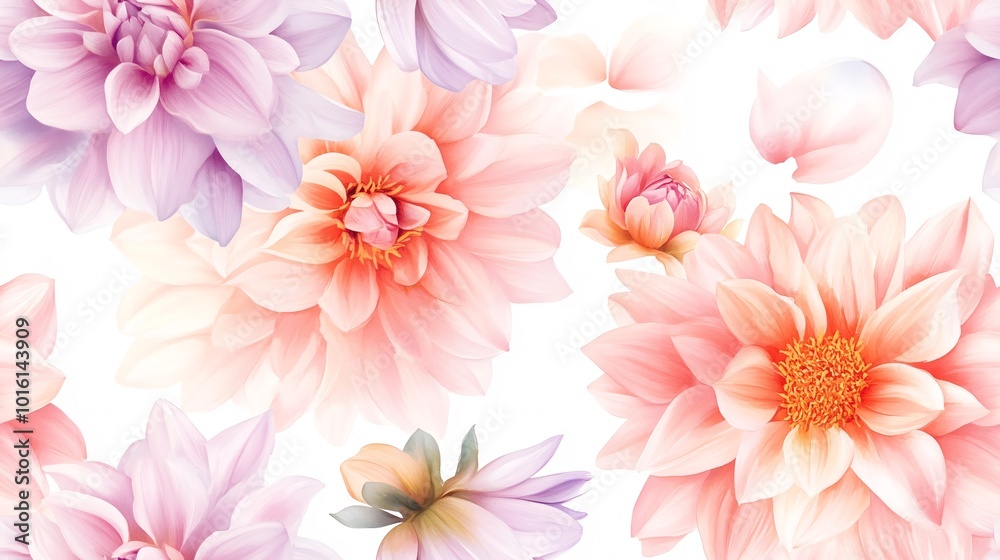 Soft Watercolor Dahlias with Minimal Details Soft Watercolor Dahlias with Minimal Details
