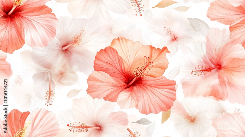 Soft Pink and Red Watercolor Hibiscus Flowers Soft Pink and Red Watercolor Hibiscus Flowers