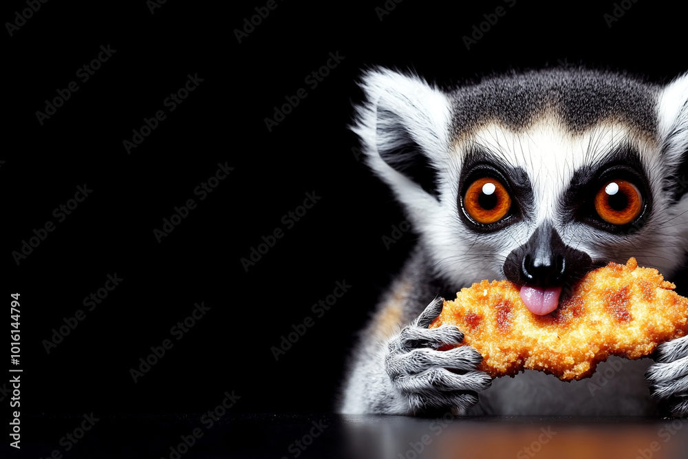 A cute little lemur is sitting and enjoying snack, showcasing its playful nature with bright eyes and delightful expression. This charming scene captures essence of wildlife joy A cute little lemur is sitting and enjoying snack, showcasing its playful nature with bright eyes and delightful expression. This charming scene captures essence of wildlife joy
