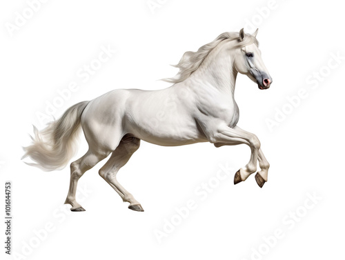 A white horse is galloping isolated on transparent background