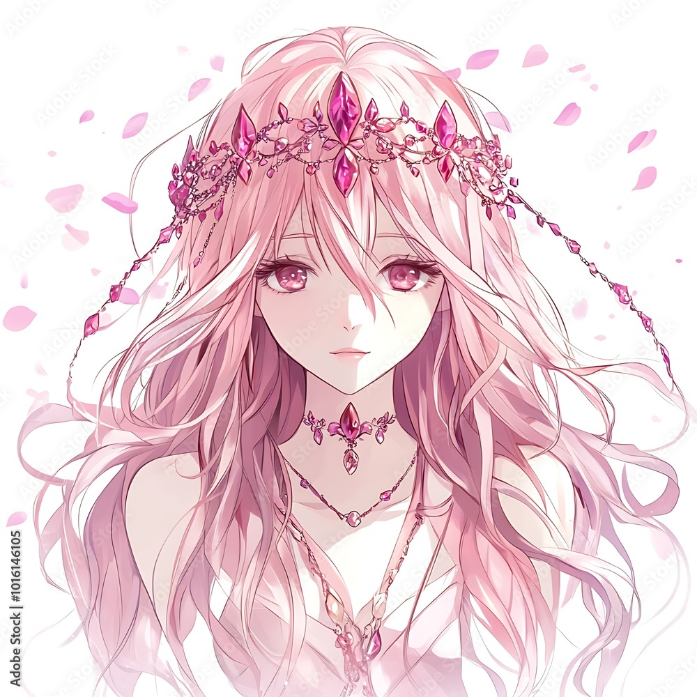 Anime Girl with Pink Hair and Sparkling Jewelry. Anime Girl with Pink Hair and Sparkling Jewelry.