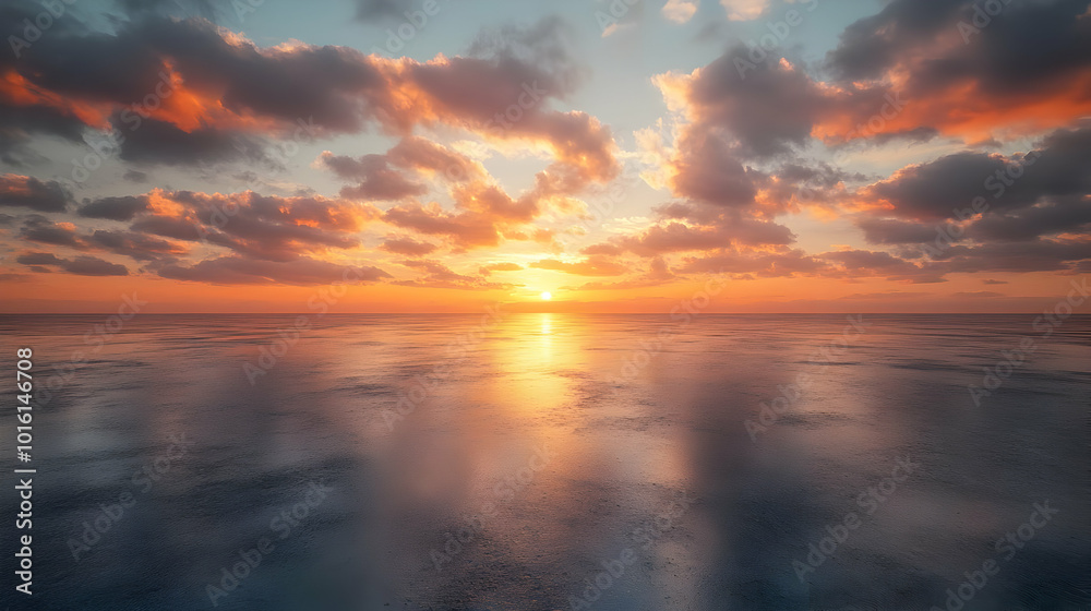 Fototapeta premium Sea and Sky Sunset Landscape Illustration