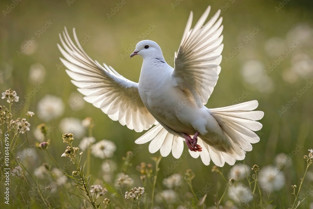Dove Taking Flight in a Peaceful Meadow