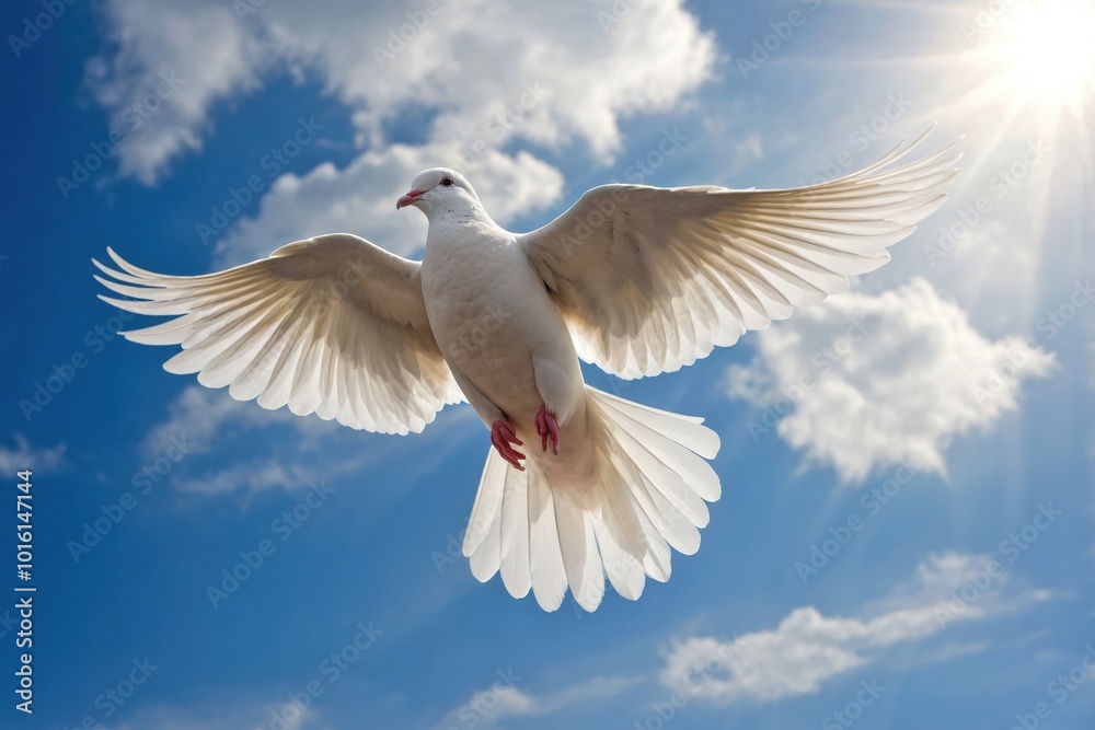 Fototapeta premium White Dove Soaring Against a Clear Blue Sky