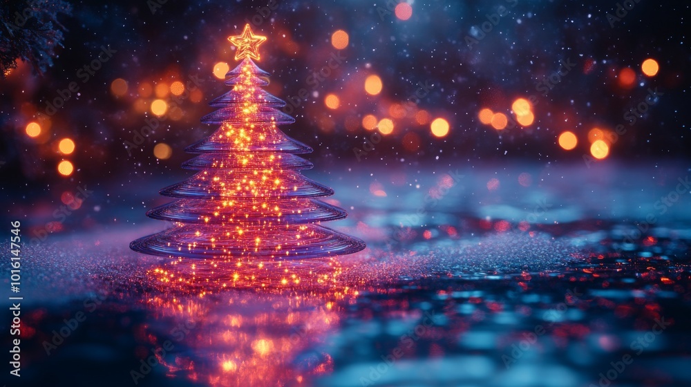 Naklejka premium Mesmerizing hologram Christmas tree with rotating layers lights up a festive night