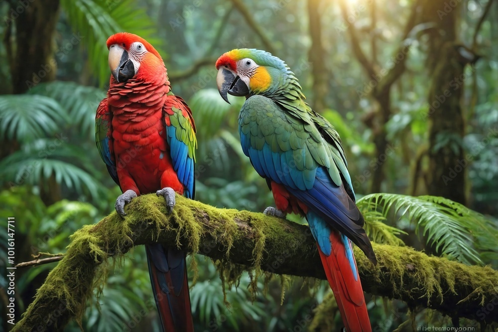 Parrot Perched on a Rainforest Branch