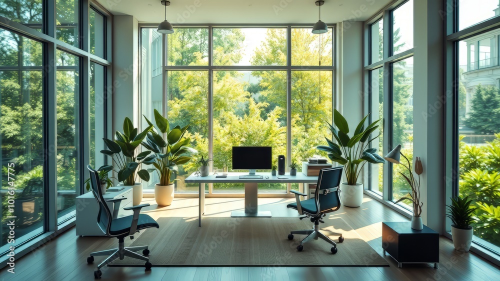 Modern Home Office Design for Remote Work with Stylish Furniture and Bright Lighting Modern Home Office Design for Remote Work with Stylish Furniture and Bright Lighting
