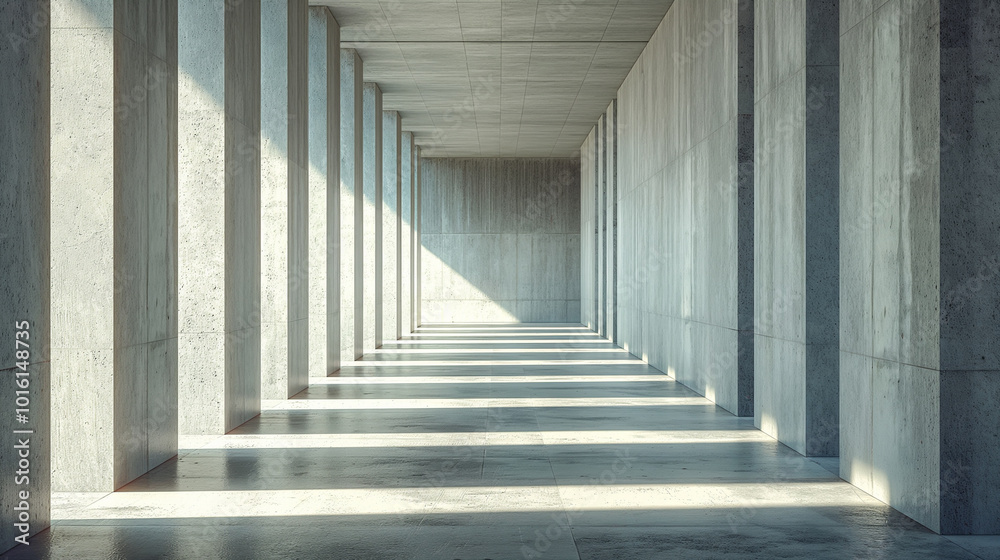 Bright Modern Concrete Hallway with Sunlight and Strong Shadows. Abstract background. Generative AI Bright Modern Concrete Hallway with Sunlight and Strong Shadows. Abstract background. Generative AI