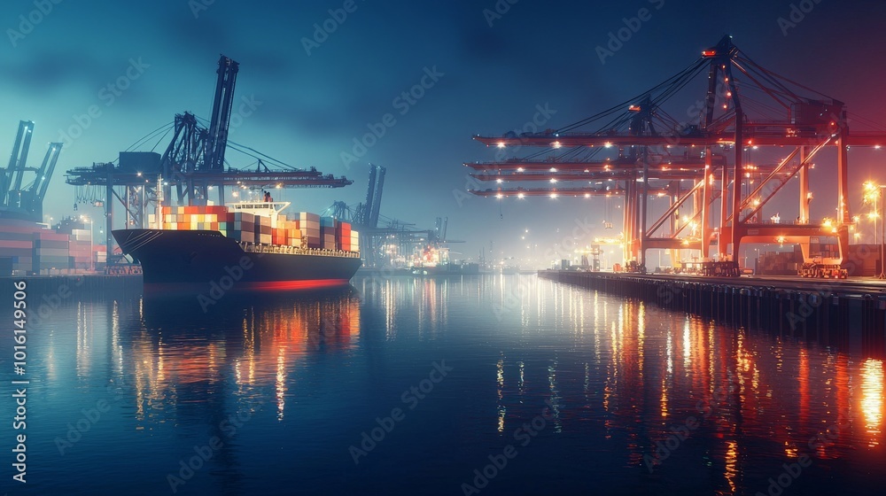 Peaceful Night at Illuminated Shipyard Peaceful Night at Illuminated Shipyard