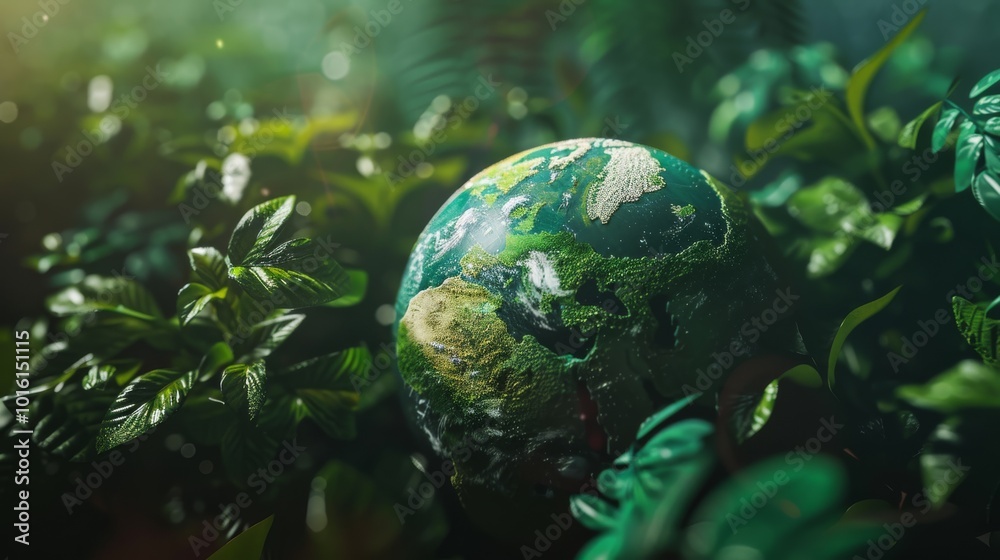 A lush globe nestles among vivid greenery, representing the harmony and connection of nature and our planet. A lush globe nestles among vivid greenery, representing the harmony and connection of nature and our planet.