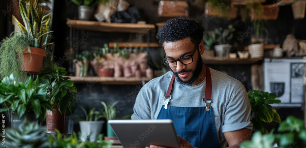 Small Business Owner Updating Website on Tablet Small Business Owner Updating Website on Tablet
