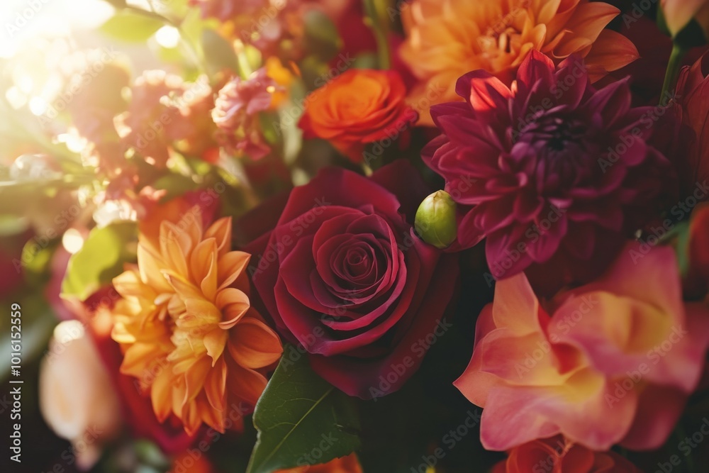 A vibrant bouquet of rich red and orange flowers basking in the sunlight, radiating warmth and passion, ideal for evoking lively and energetic emotions. A vibrant bouquet of rich red and orange flowers basking in the sunlight, radiating warmth and passion, ideal for evoking lively and energetic emotions.