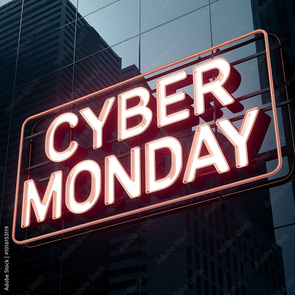 A post design with text Cyber Monday with neon sign light on dark background, 3D illustration A post design with text Cyber Monday with neon sign light on dark background, 3D illustration