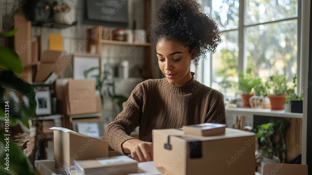 Home Office Setup for Small Business Owner Packing Orders Home Office Setup for Small Business Owner Packing Orders