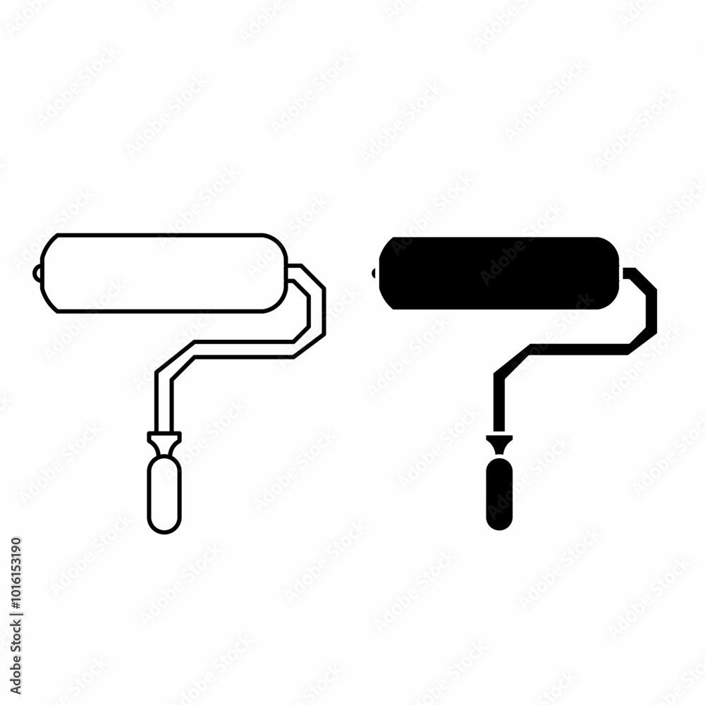 An outline silhouette of a roller paint brush, featuring a sleek design and bold shape, contrasts sharply against a clean white background, emphasizing simplicity and artistic potential. An outline silhouette of a roller paint brush, featuring a sleek design and bold shape, contrasts sharply against a clean white background, emphasizing simplicity and artistic potential.