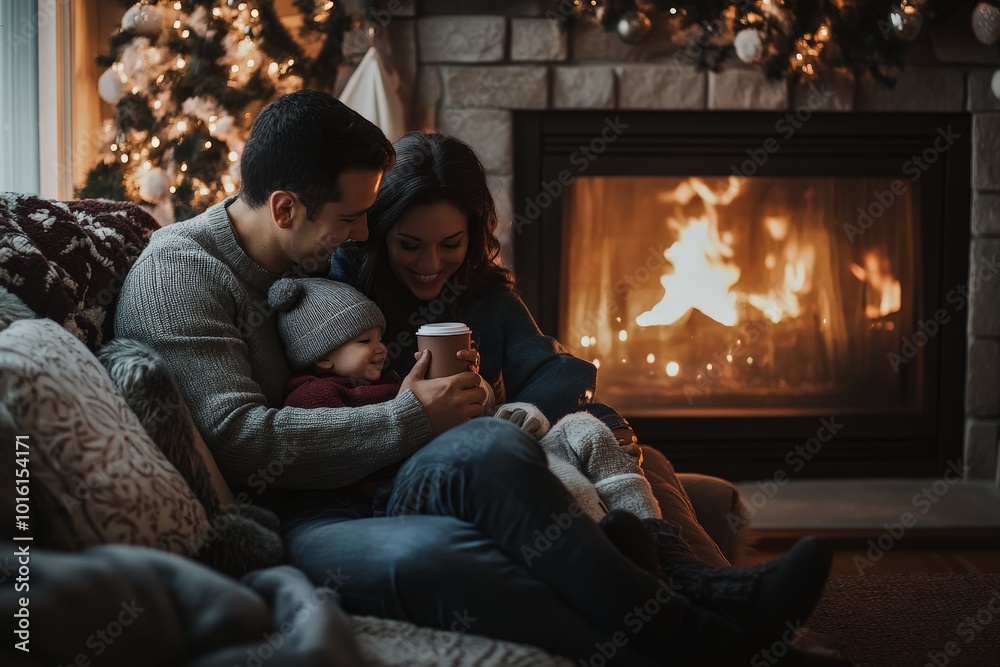 A warm and cozy family gathers around a warmly glowing fireplace, savoring togetherness and festive joy, set against a beautifully decorated seasonal backdrop. A warm and cozy family gathers around a warmly glowing fireplace, savoring togetherness and festive joy, set against a beautifully decorated seasonal backdrop.