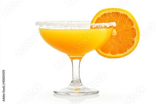 Refreshing Orange Cocktail in a Margarita Glass with a Sugared Rim, Isolated on White Background