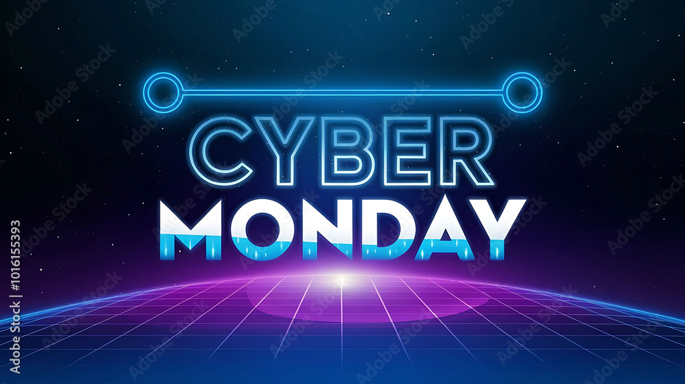 A banner with text Cyber Monday with neon sign light on dark background, 3D illustration A banner with text Cyber Monday with neon sign light on dark background, 3D illustration