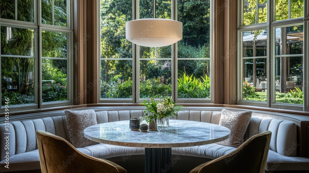 Fototapeta premium A refined breakfast nook with a round marble table
